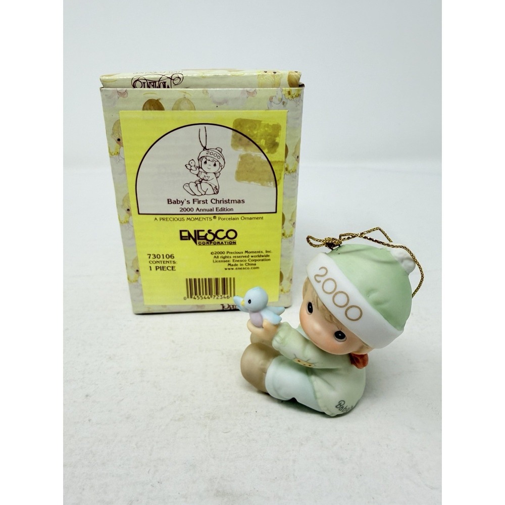 Precious‎ Moments 2000 Ornament Baby's First Christmas Little Boy with Bird C101